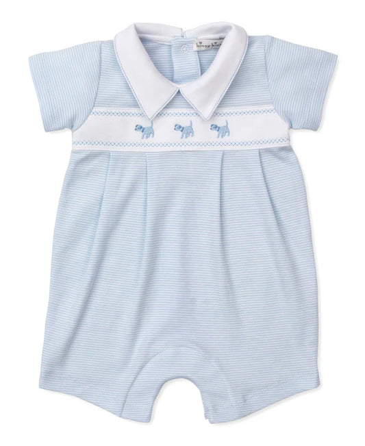 Classic Treasures Puppy Blue Stripe Short Playsuit