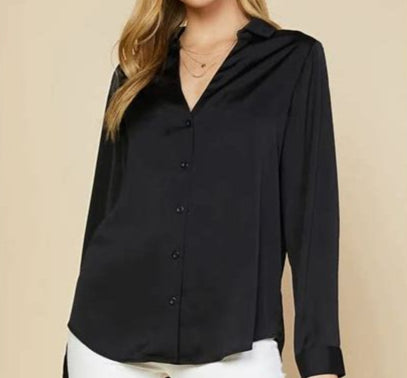 Classy Fit Button Down Blouse In Black