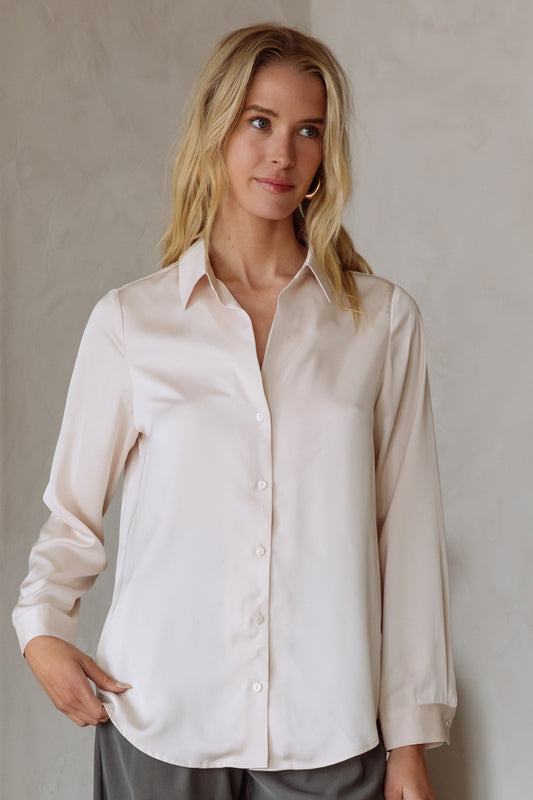 Classy Fit Button Down Blouse In Shell