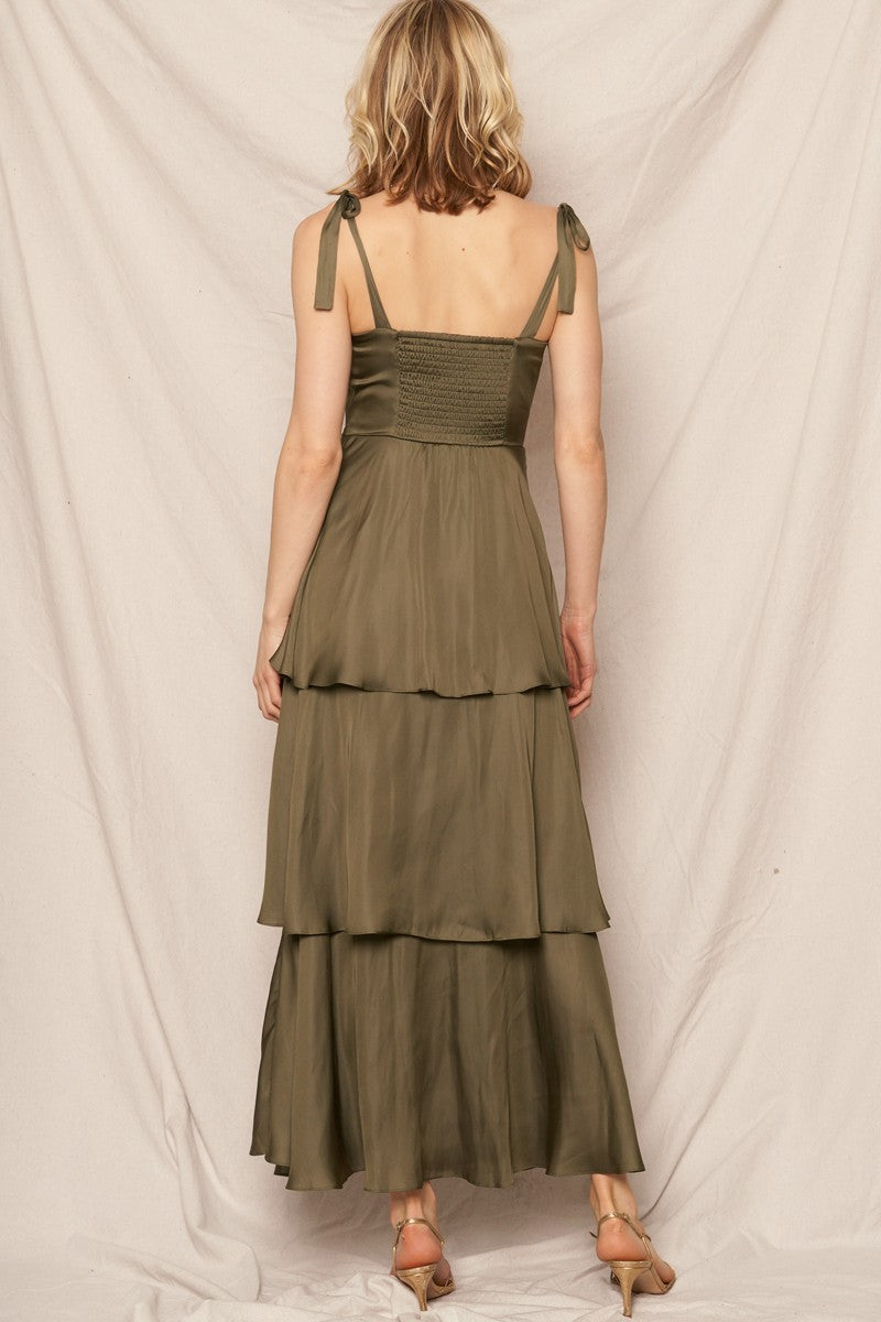 Classy Look Satin Maxi In Olive
