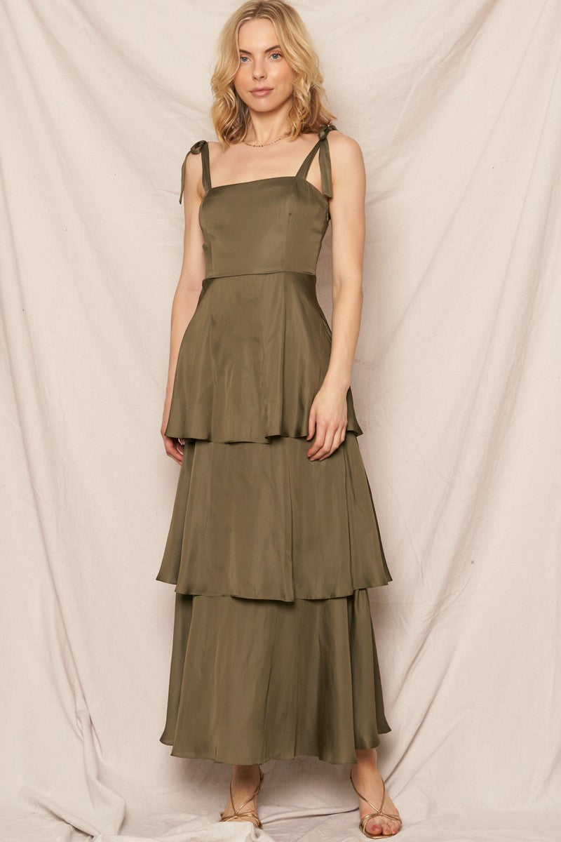 Classy Look Satin Maxi In Olive