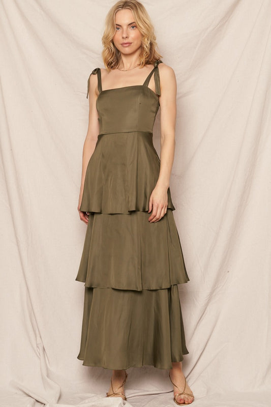 Classy Look Satin Maxi In Olive
