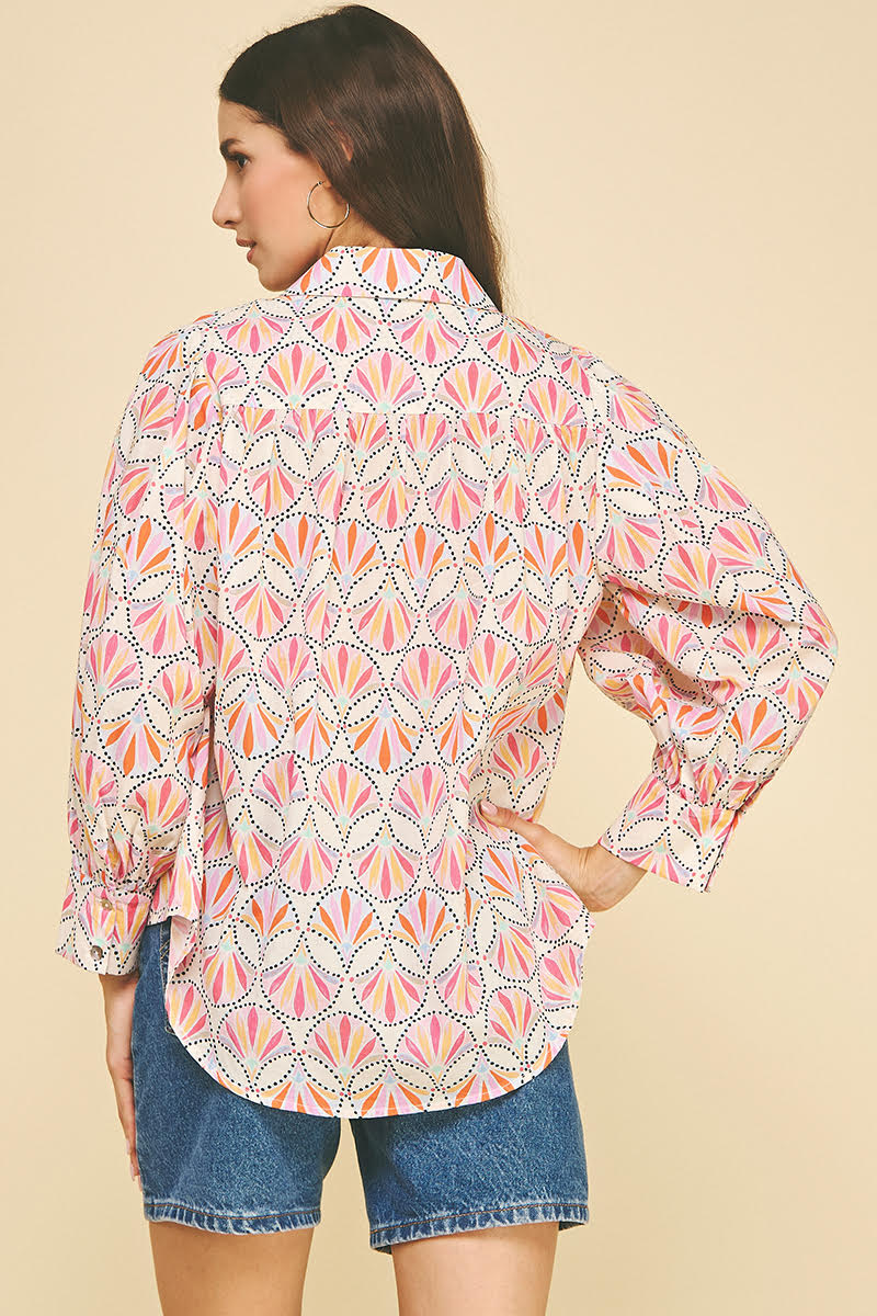 Colorful Bloom Button Down Blouse