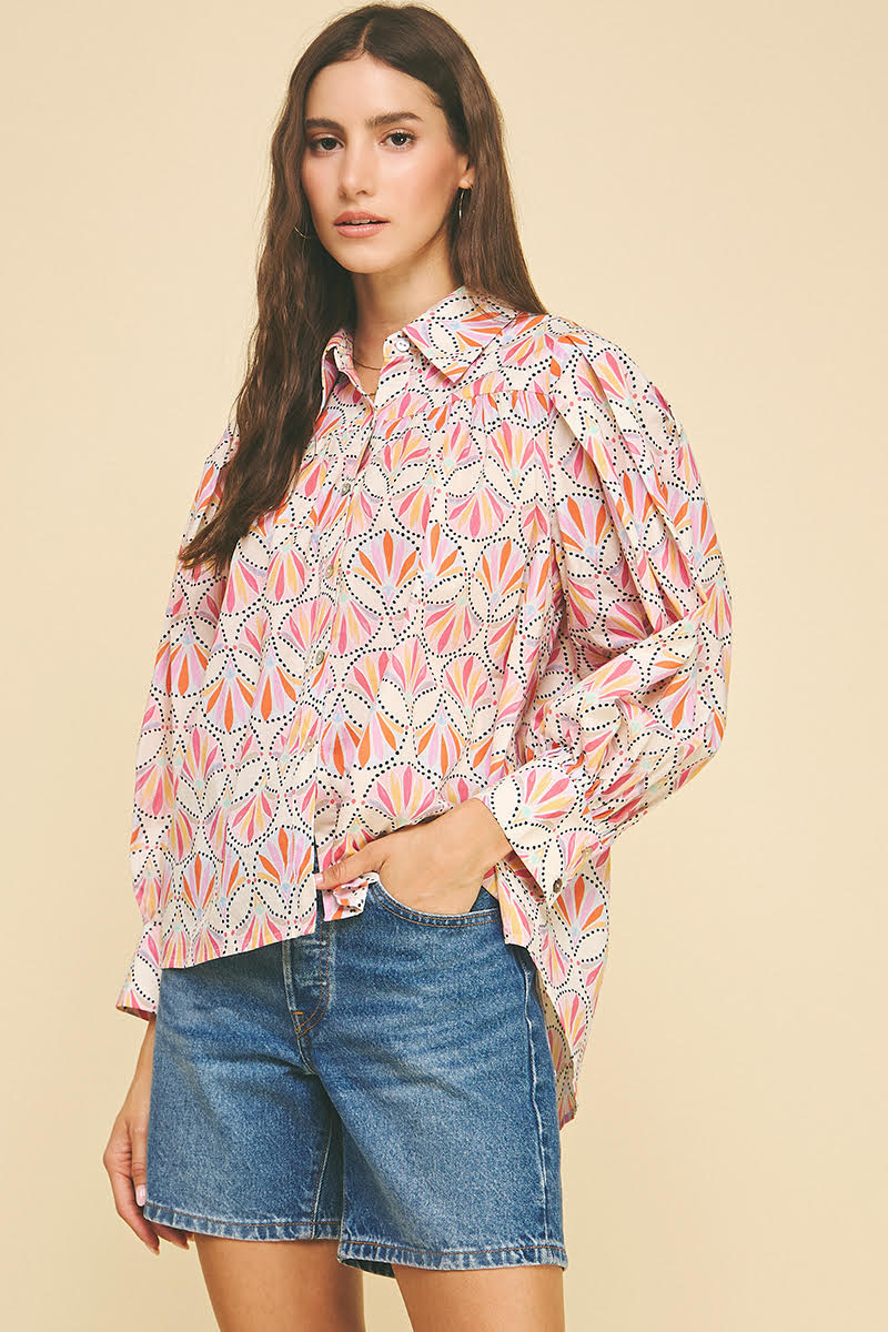 Colorful Bloom Button Down Blouse