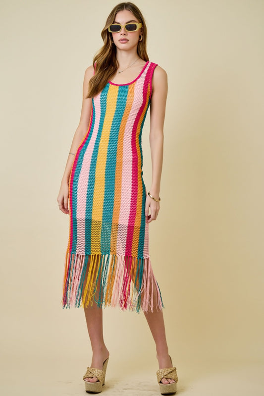 Colorful Stripes Crochet Knit Dress