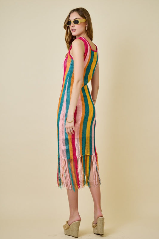 Colorful Stripes Crochet Knit Dress