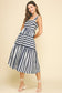 Contrast Stripe Tiered Midi Dress in Navy