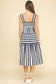 Contrast Stripe Tiered Midi Dress in Navy