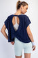 Cotton Slub Open Back Top In Navy