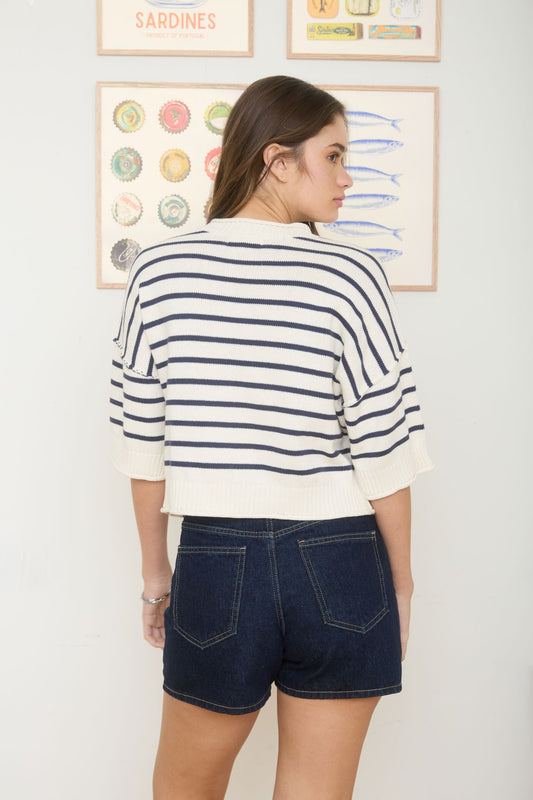 Cozy Stripes Sweater In Navy