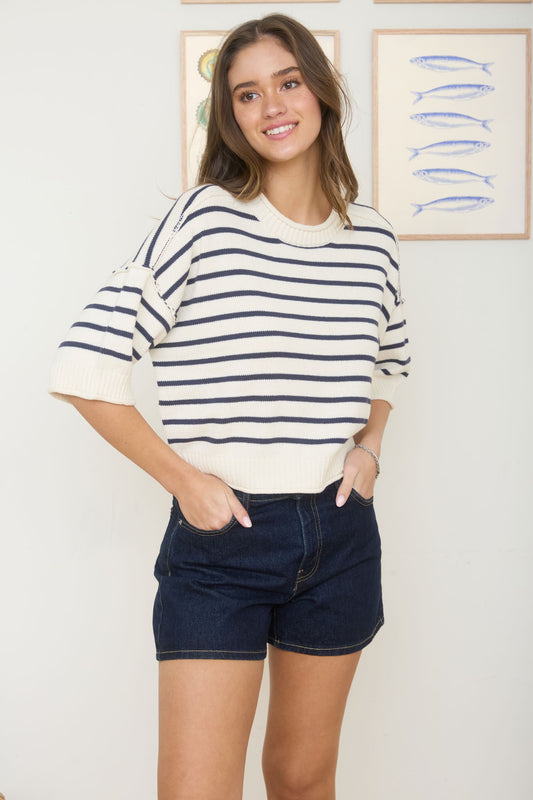 Cozy Stripes Sweater In Navy