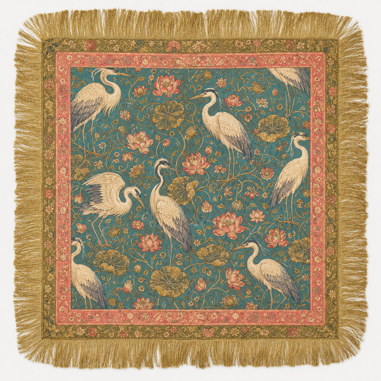 Fringe Scarf Heron and Lotus