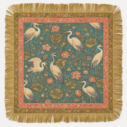 Fringe Scarf Heron and Lotus