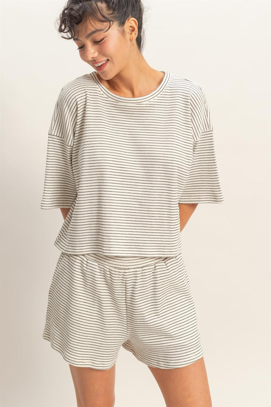 Cream Stripes Short Set