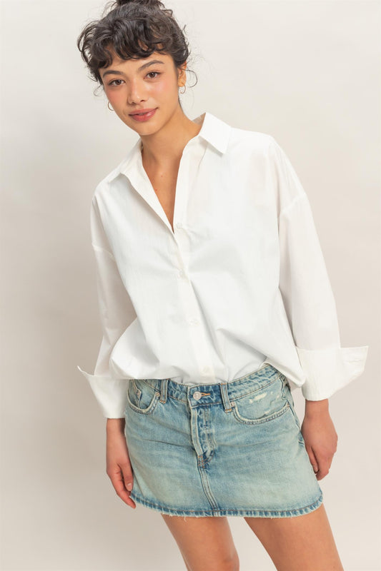 Button Up Poplin Shirt In White