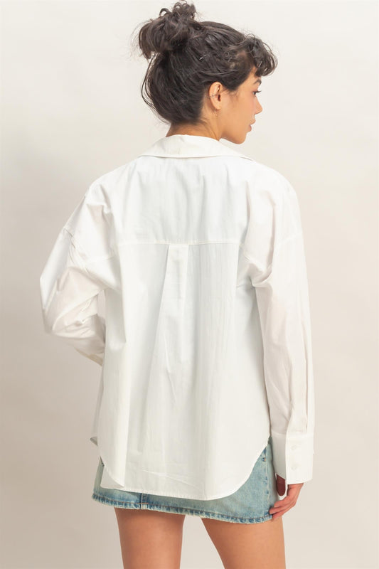 Button Up Poplin Shirt In White