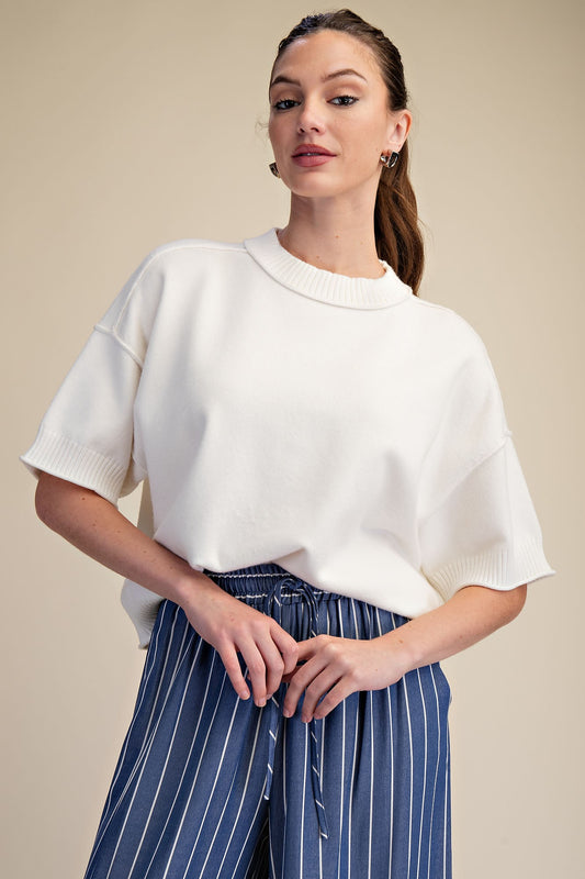 Crew Neck Knit Sweater In Ivory