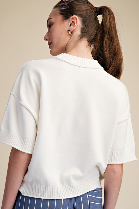 Crew Neck Knit Sweater In Ivory
