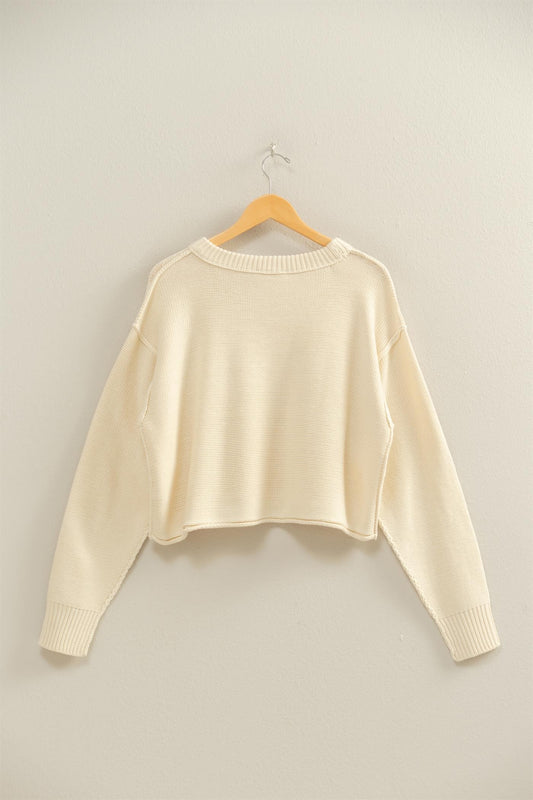 Cropped Oversized Sweater In Cream