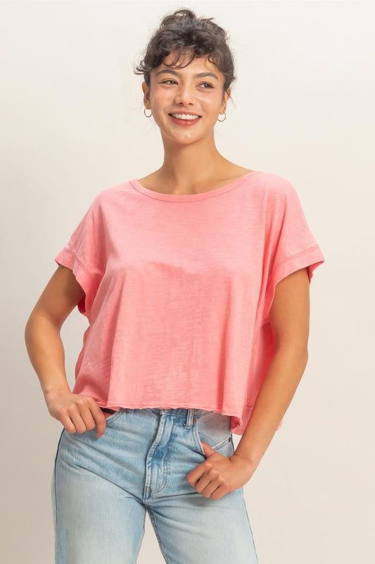 Cross Detail Open Back Top In Taffy Pink