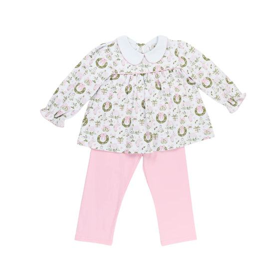 Cypress Row Christmas Toile & Stripe Classic Legging Set