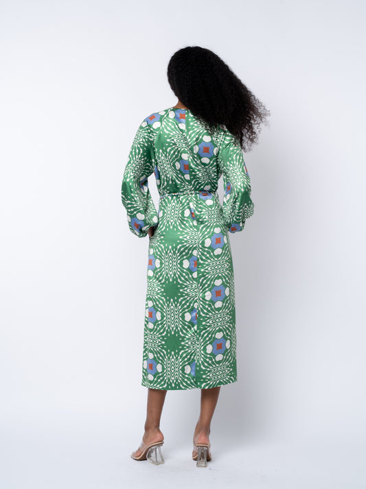 Geo Printed Midi Dress In Green