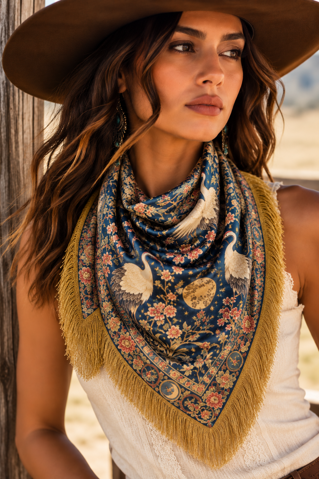 Fringe Scarf Midnight Crane