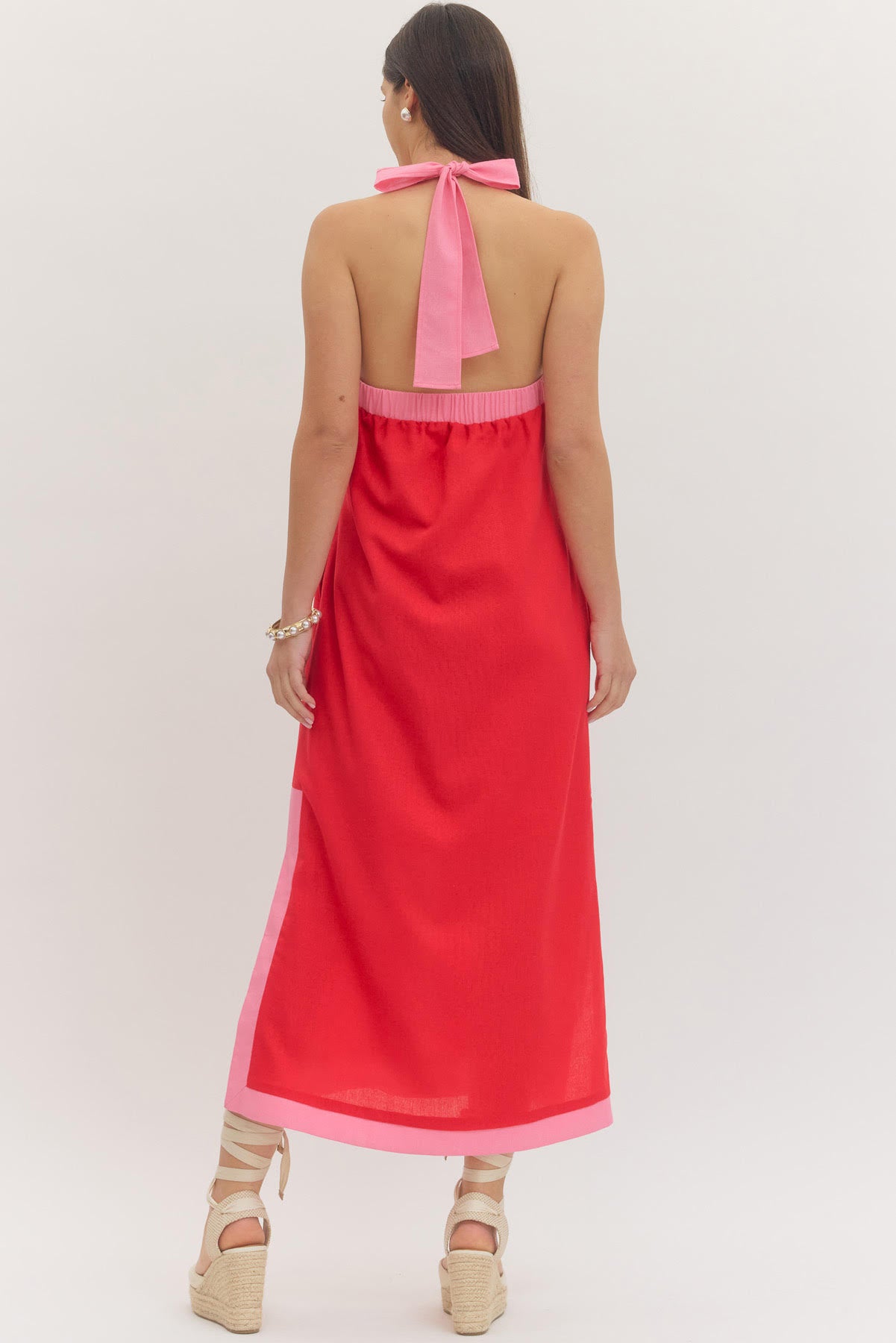 Tonal Halter Maxi Dress in Red
