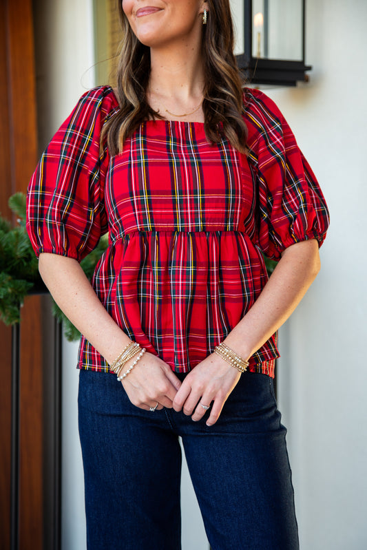 Mary Square Red Plaid Isabel Top