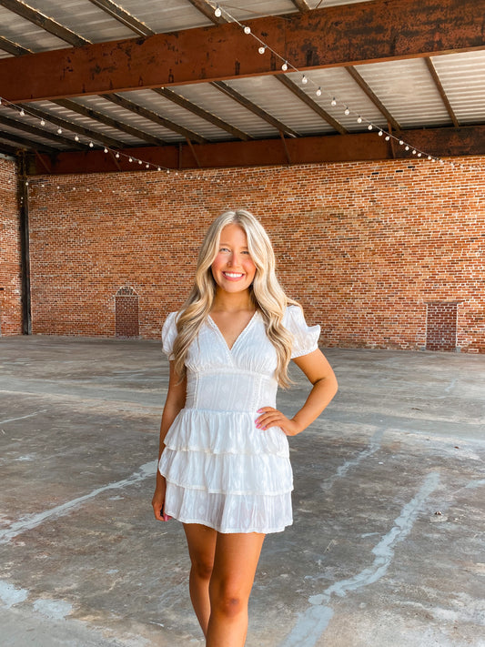 Textured Romper Dress in White