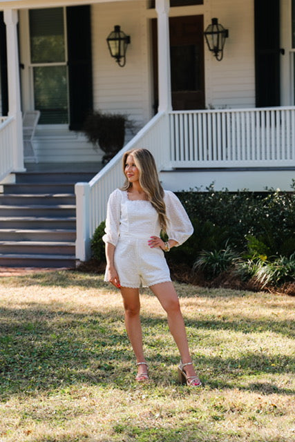 Eyelet Embroidered Short Set In Off White