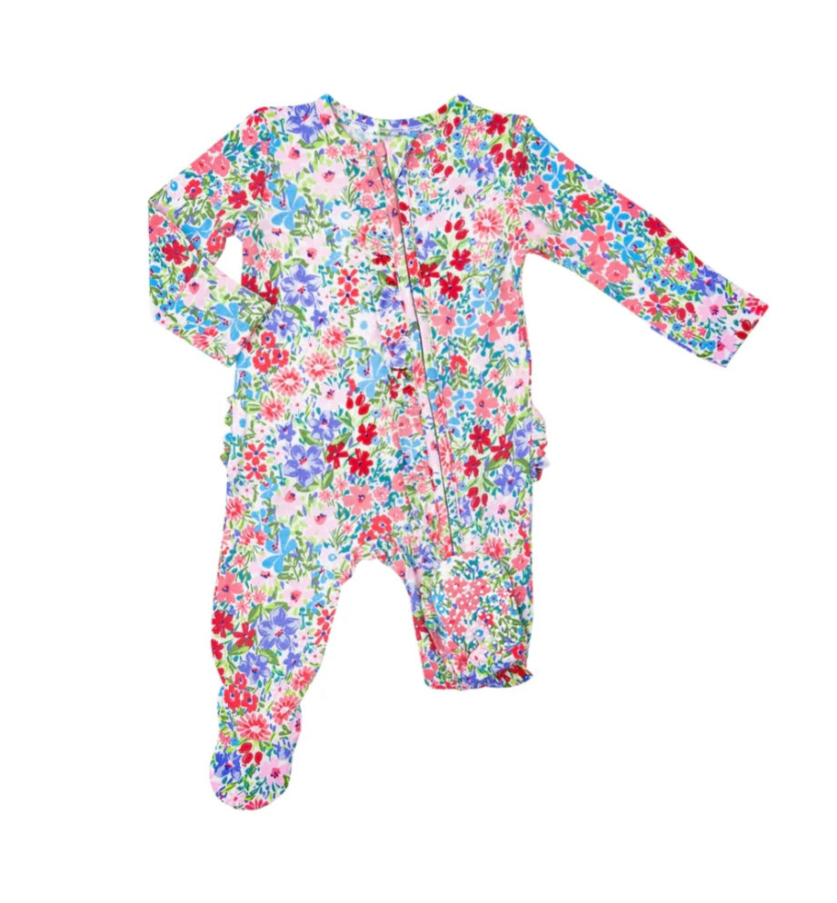 Angel Dear London Floral 2 Way Ruffle Zipper Footie