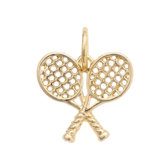 Double Tennis Racquet Charm in Shiny Gold