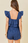 Double Tiered Square Neck Romper in Navy