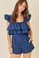 Double Tiered Square Neck Romper in Navy