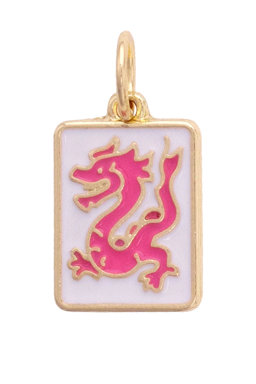 Dragon Mahjong Tile Charm in White & Pink