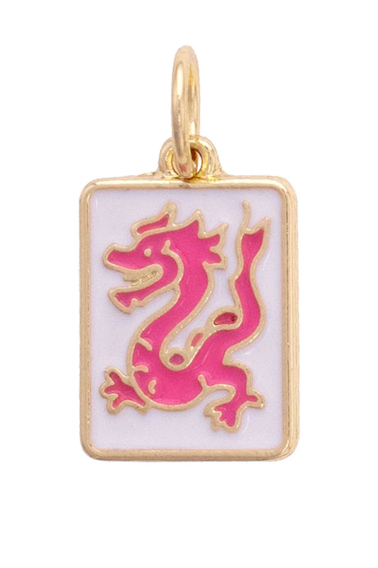 Dragon Mahjong Tile Charm in White & Pink