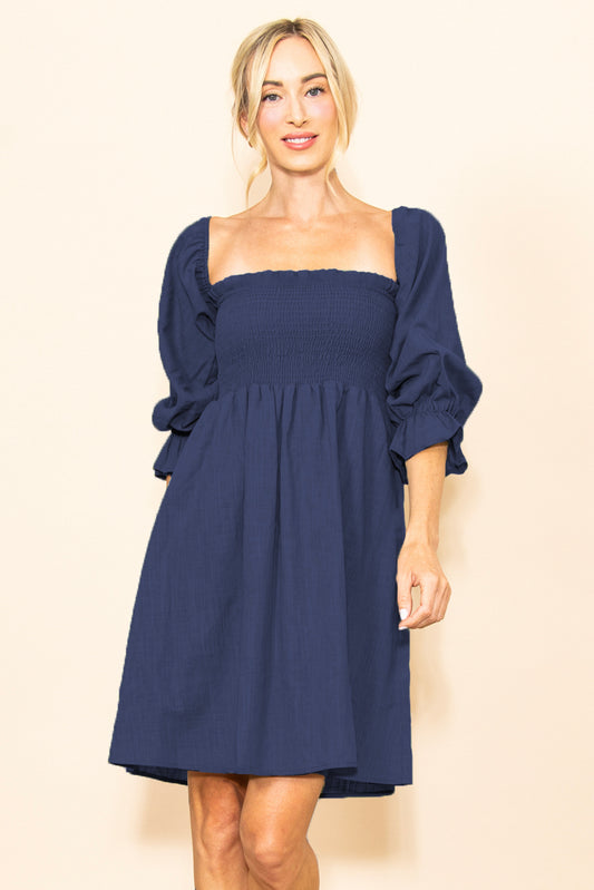 Cameron Linen Dress in Navy