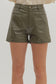 Faux Leather Pocket Front Shorts In Olive