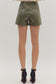 Faux Leather Pocket Front Shorts In Olive