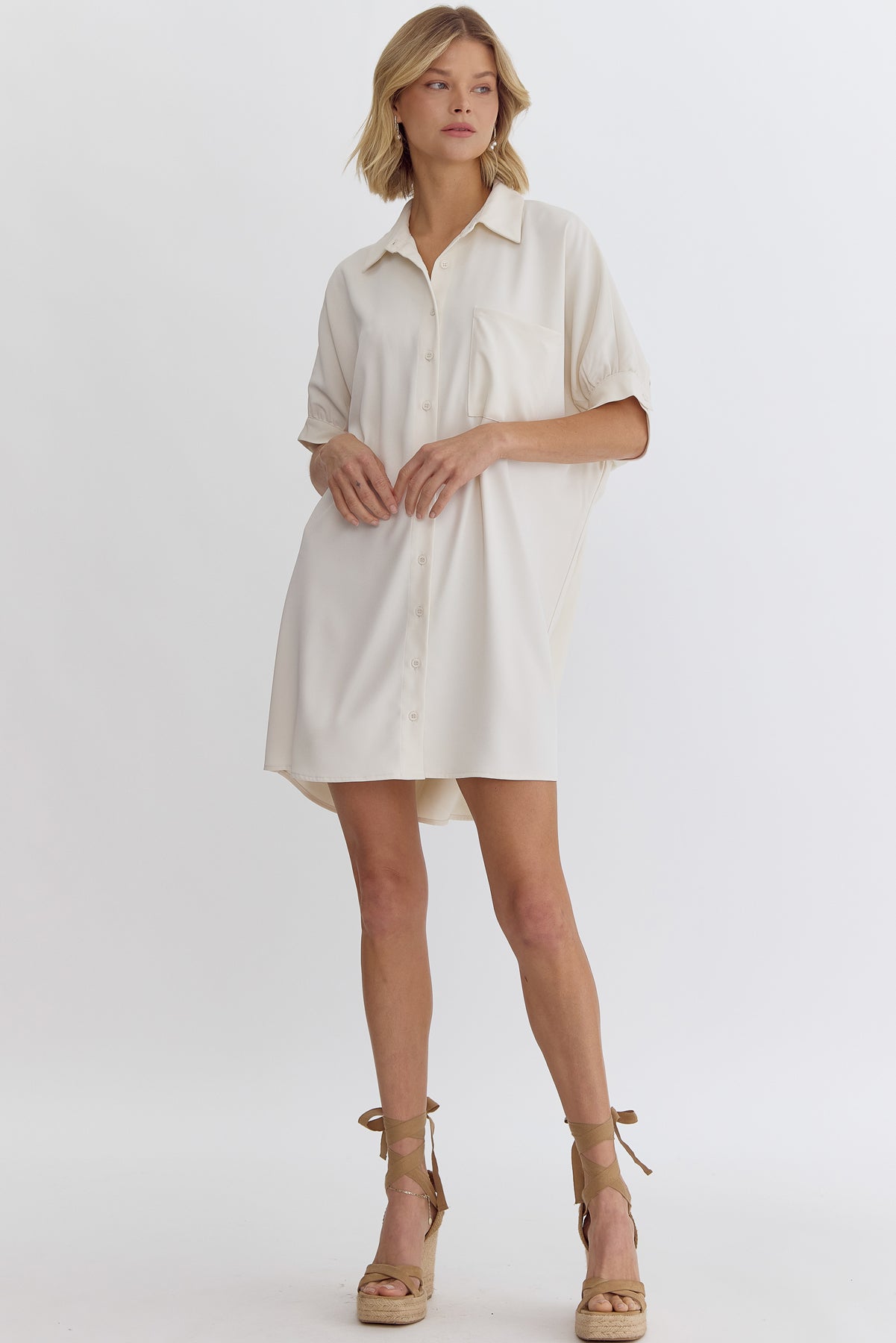 Collared Button Up Dress in Cream