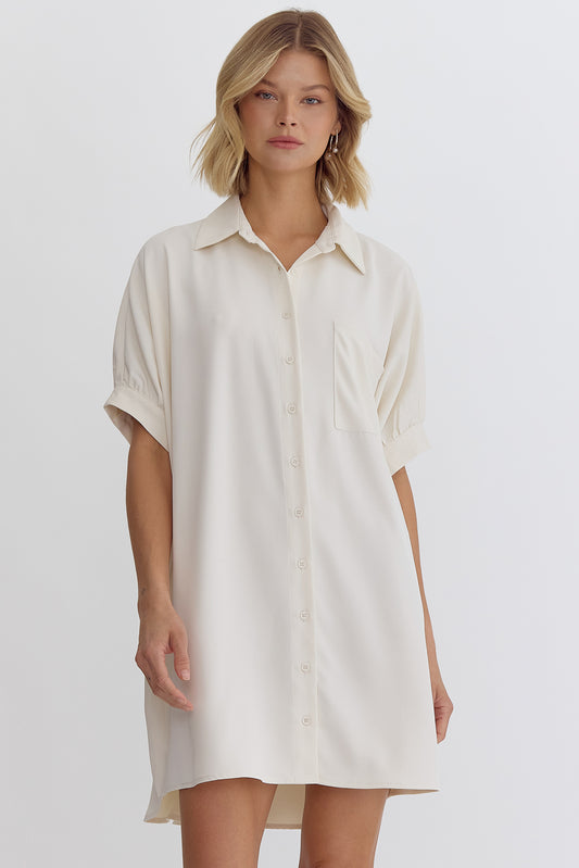 Collared Button Up Dress in Cream