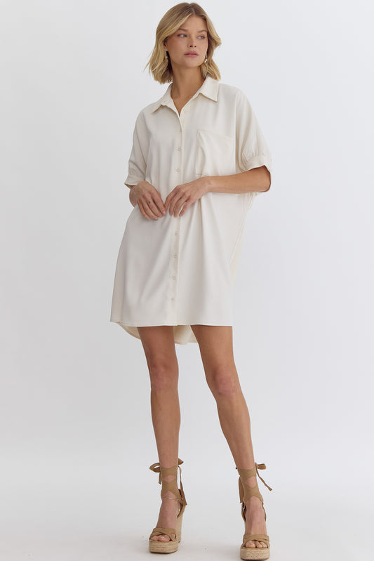 Collared Button Up Dress in Cream