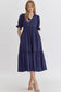 V-Neck Navy Midi Dress