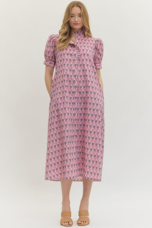 Pretty In Floral Pink Midi Dress