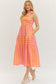 Pretty Bow Stripe Midi Dress In Orange/Pink
