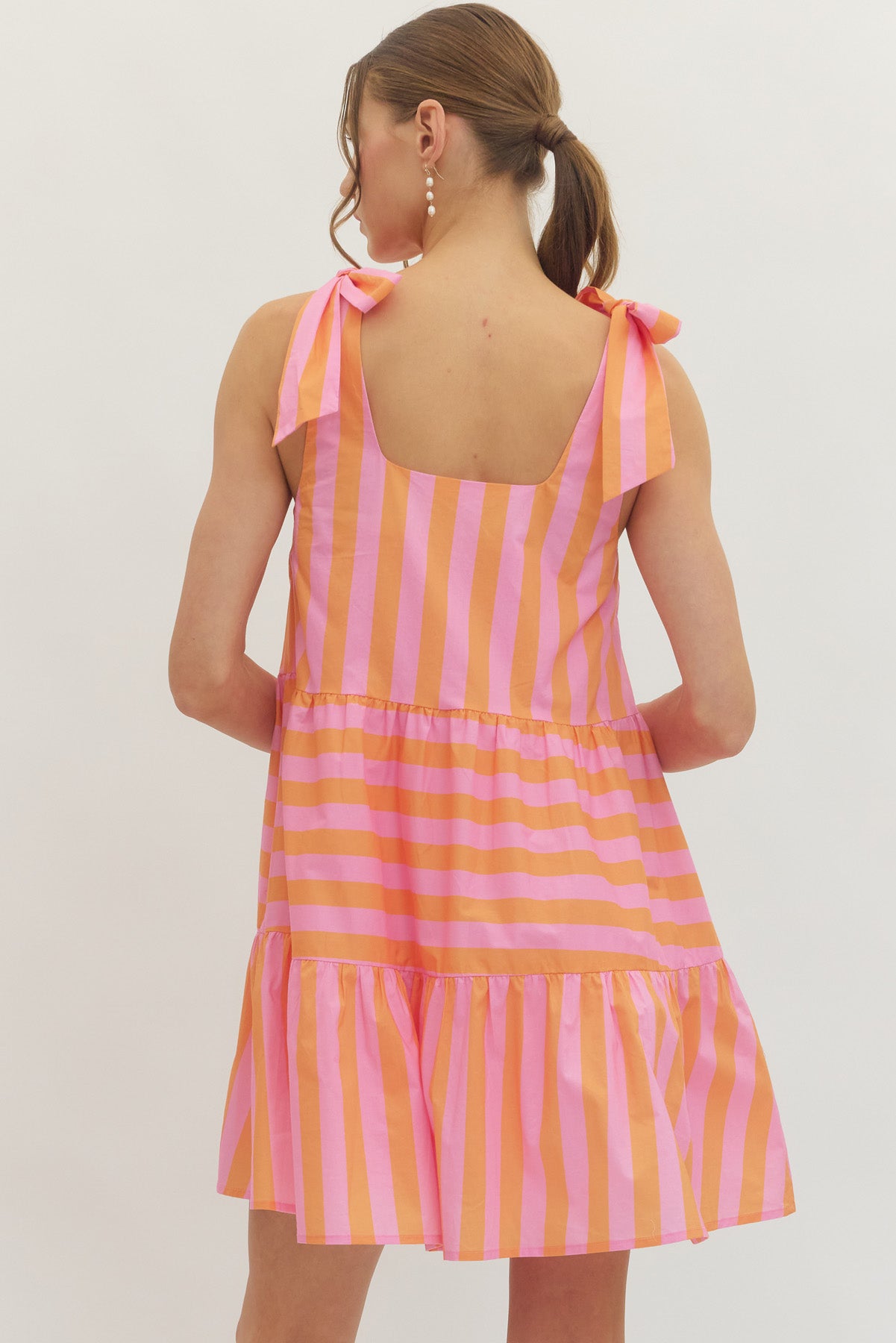 Pretty Bow Stripe Mini Dress In Orange/Pink