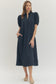 Classy Button Front Midi Dress In Navy
