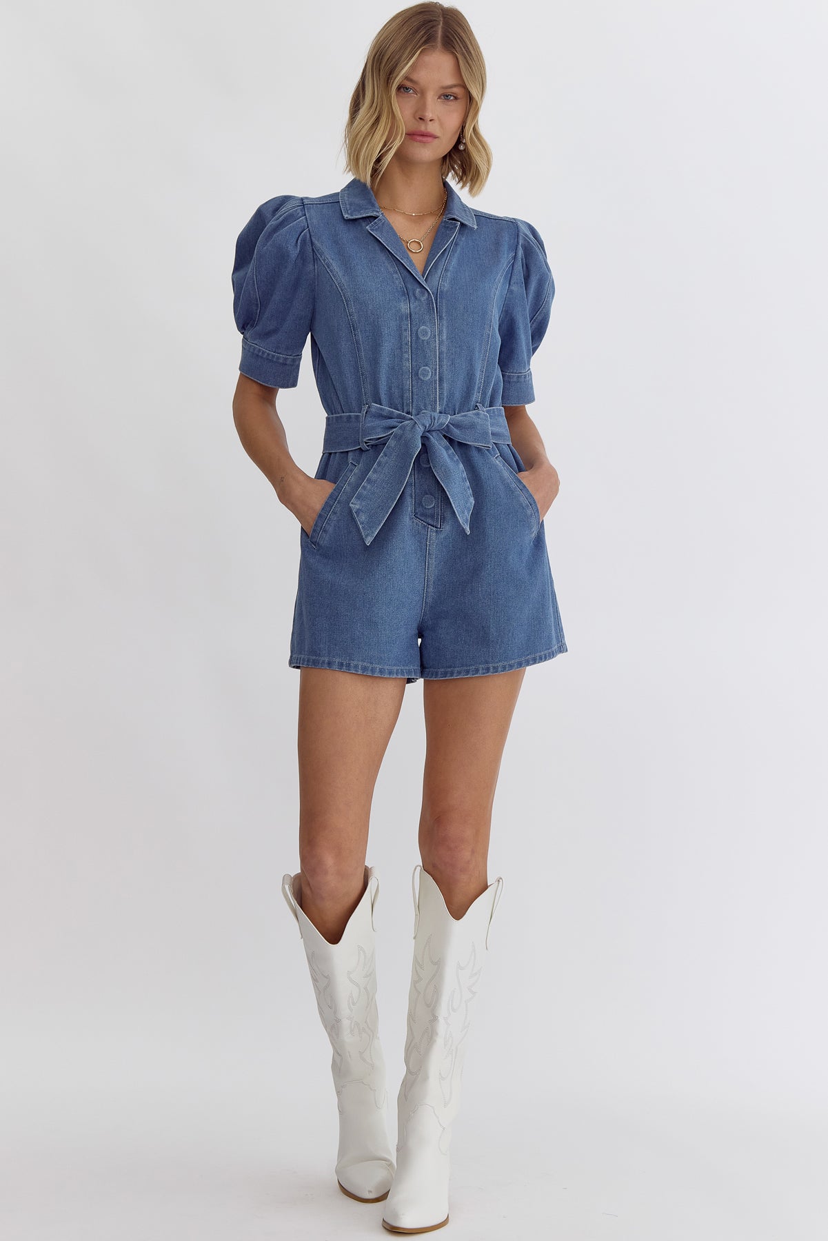 Denim & Diamonds Romper in Medium