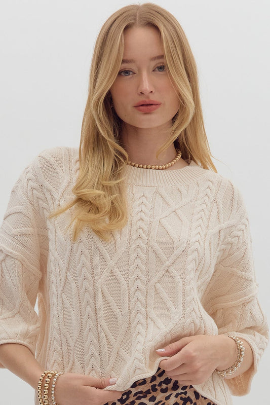 Cable Knit Sweater In Ecru